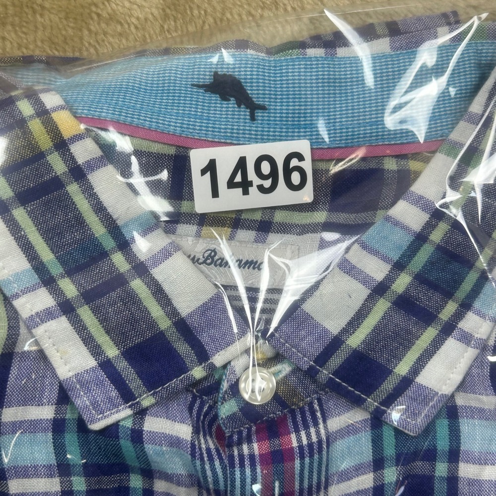 Tommy Bahama Mens 100% Linen 3XL Plaid Button Front Shirt Blue Purple ST324715 - Picture 7 of 7
